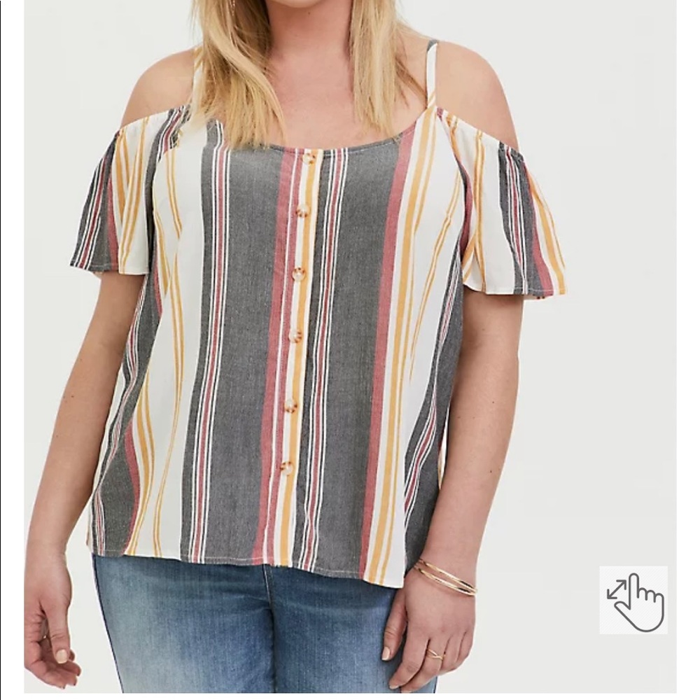 TORRID MULTI STRIPE TEXTURED BUTTON FRONT COLD SHOULDER-TOP 6/6X
